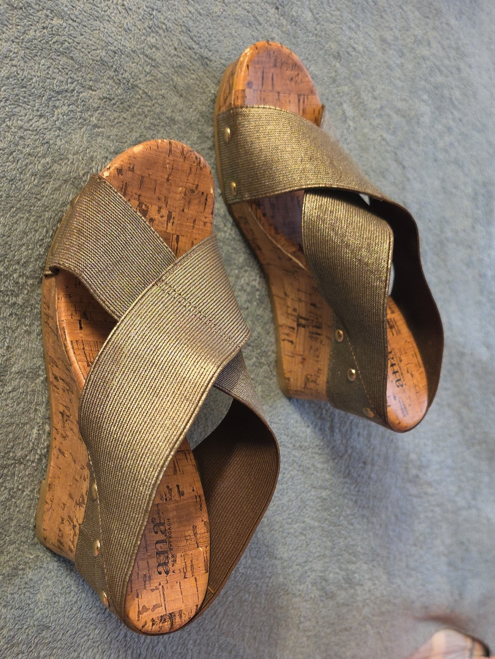 a.n.a Metallic Bronze Cork Crossband Wedge Sandals